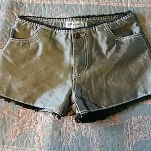 Ultra pink shiny denim booty shorts